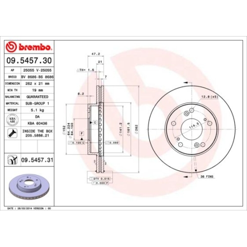 BREMBO Bremsscheibe PRIME LINE - UV Coated 09.5457.31