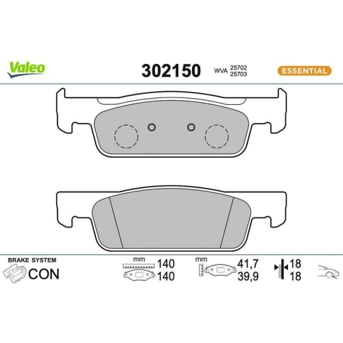 VALEO Bremsbelagsatz, Scheibenbremse ESSENTIAL 302150