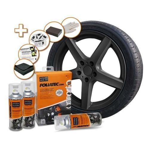FOLIATEC 3 x 400ml Felgen Spray 2K Lack Set Schwarz gl&auml;nzend Lackspray 2351