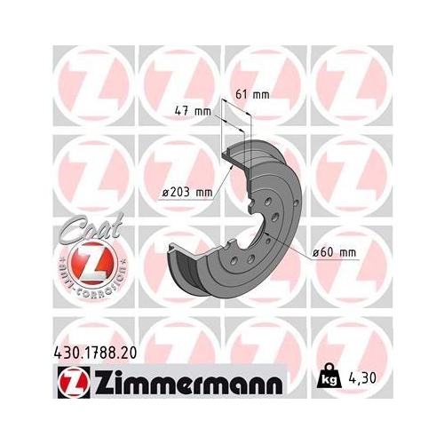 ZIMMERMANN Bremstrommel COAT Z 430.1788.20