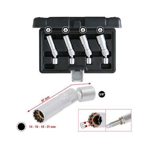 3/8 Zoll Z&uuml;ndkerzen-Stecknuss-Satz 4-tlg magnetisch mit Gelenk KS TOOLS 517.1145