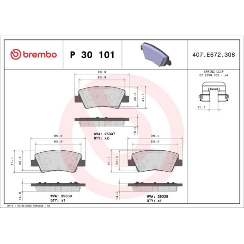 BREMBO Bremsbelagsatz, Scheibenbremse PRIME LINE P 30 101