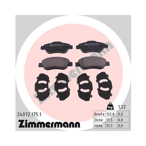ZIMMERMANN Bremsbelagsatz, Scheibenbremse 24072.175.1