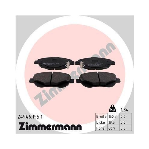 ZIMMERMANN Bremsbelagsatz, Scheibenbremse 24946.195.1