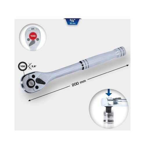 3/8 Zoll Umschaltknarre mit Metallgriff, 100 Zahn BRILLIANT TOOLS BT021995