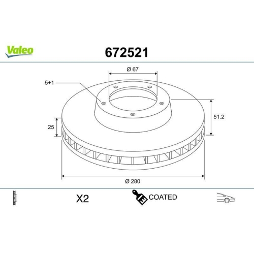 VALEO Bremsscheibe COATED 672521