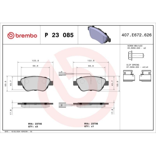 BREMBO Bremsbelagsatz, Scheibenbremse PRIME LINE P 23 085