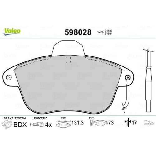 VALEO Bremsbelagsatz, Scheibenbremse 598028