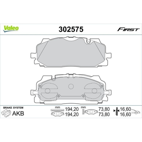 VALEO Bremsbelagsatz, Scheibenbremse FIRST 302575