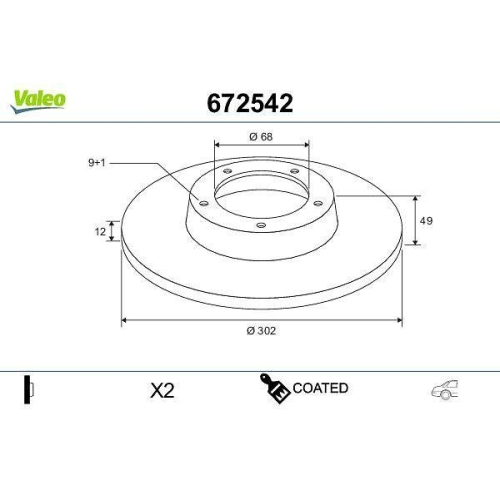 VALEO Bremsscheibe COATED 672542