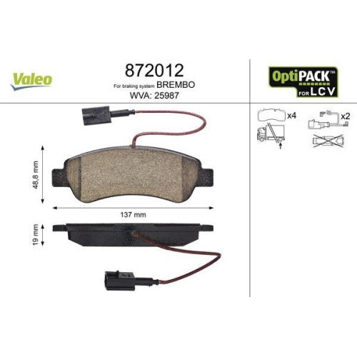 VALEO Bremsbelagsatz, Scheibenbremse OPTIPACK for LCV 872012