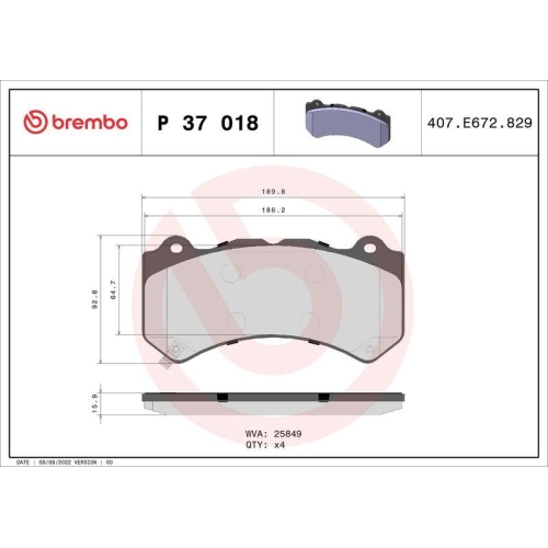 BREMBO Bremsbelagsatz, Scheibenbremse PRIME LINE P 37 018