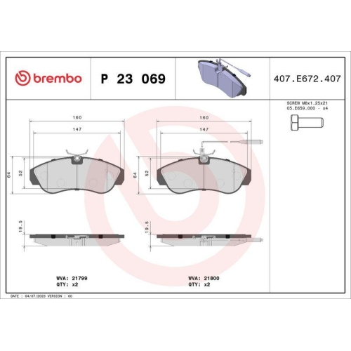 BREMBO Bremsbelagsatz, Scheibenbremse PRIME LINE P 23 069