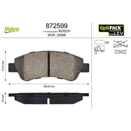 VALEO Bremsbelagsatz, Scheibenbremse OPTIPACK for LCV 872599