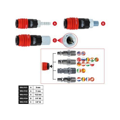 3in1 Universal-Druckluft-Sicherheitskupplung mit 1/4 Zoll IG KS TOOLS 999.9105