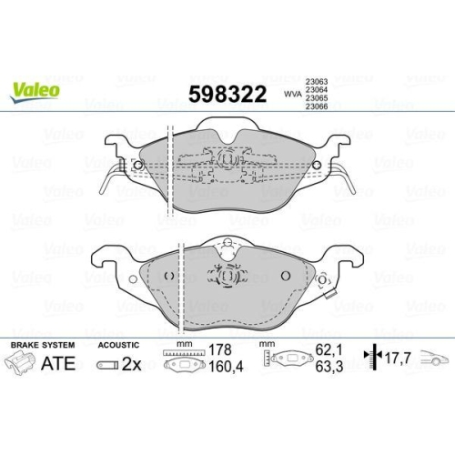 VALEO Bremsbelagsatz, Scheibenbremse 598322