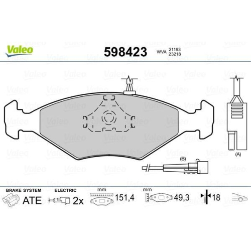 VALEO Bremsbelagsatz, Scheibenbremse 598423