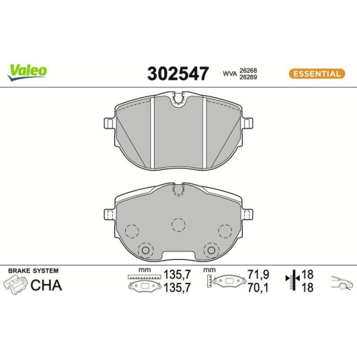 VALEO Bremsbelagsatz, Scheibenbremse ESSENTIAL 302547