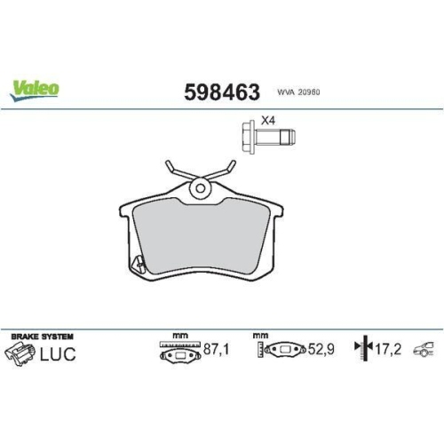 VALEO Bremsbelagsatz, Scheibenbremse 598463
