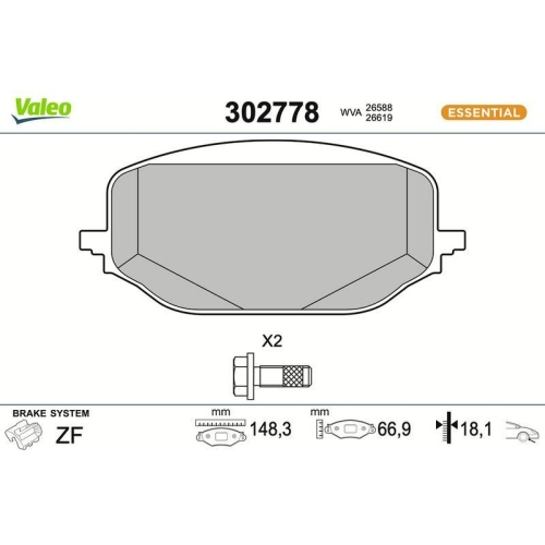 VALEO Bremsbelagsatz, Scheibenbremse ESSENTIAL 302778