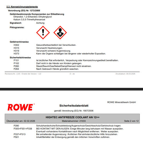 ROWE Frostschutz HIGHTEC ANTIFREEZE COOLANT AN 12++ 21033-0050-99