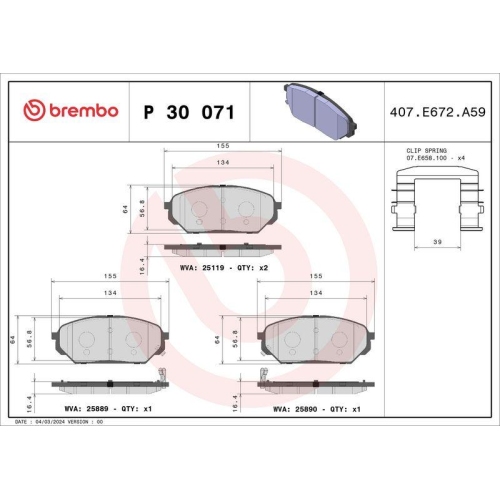 BREMBO Bremsbelagsatz, Scheibenbremse PRIME LINE P 30 071