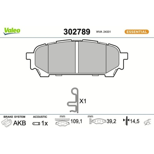 VALEO Bremsbelagsatz, Scheibenbremse ESSENTIAL 302789