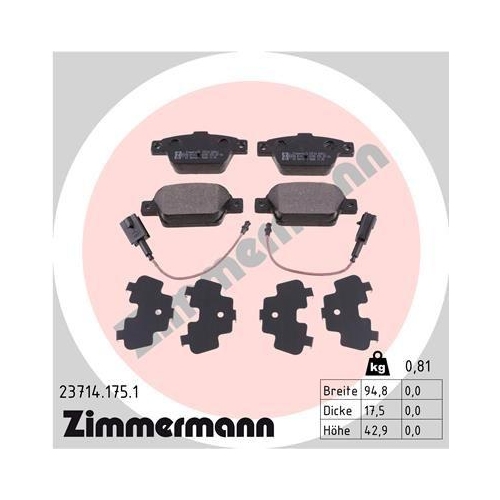 ZIMMERMANN Bremsbelagsatz, Scheibenbremse 23714.175.1