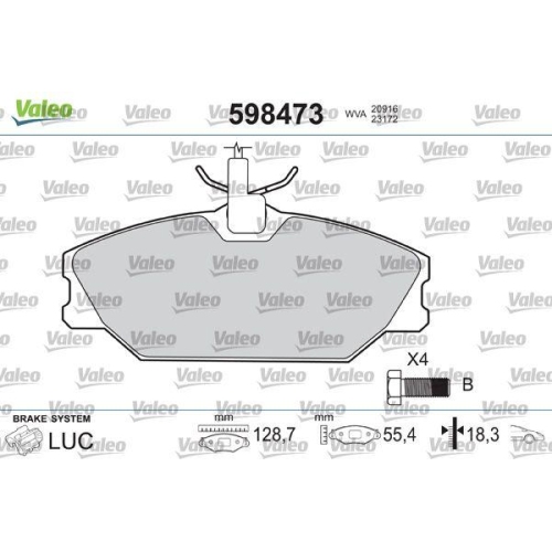 VALEO Bremsbelagsatz, Scheibenbremse 598473