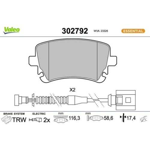 VALEO Bremsbelagsatz, Scheibenbremse ESSENTIAL 302792