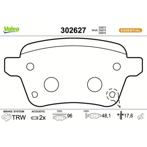 VALEO Bremsbelagsatz, Scheibenbremse ESSENTIAL 302627
