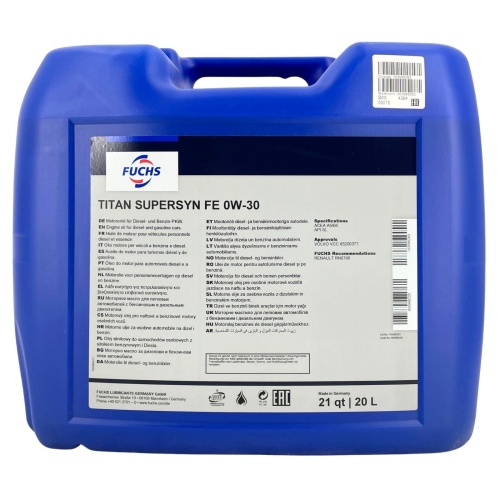 Motor&ouml;l Motoren&ouml;l Fuchs Titan Supersyn FE 0W-30 20 Liter Kanister 600968205