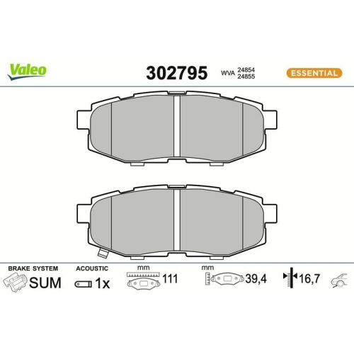 VALEO Bremsbelagsatz, Scheibenbremse ESSENTIAL 302795