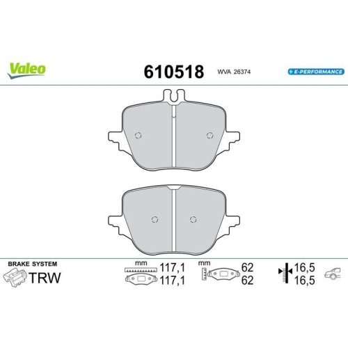 VALEO Bremsbelagsatz, Scheibenbremse E-PERFORMANCE 610518