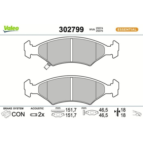 VALEO Bremsbelagsatz, Scheibenbremse ESSENTIAL 302799