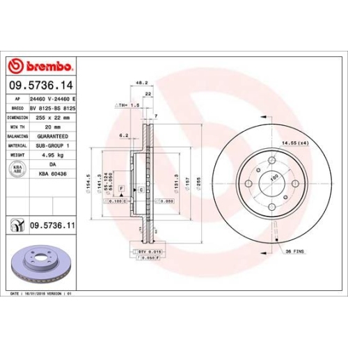 BREMBO Bremsscheibe PRIME LINE - UV Coated 09.5736.11
