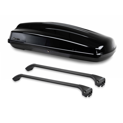 Dachbox schwarz + 2x Dachtr&auml;ger schwarz integrierte Reling Set 430 Liter MODULA