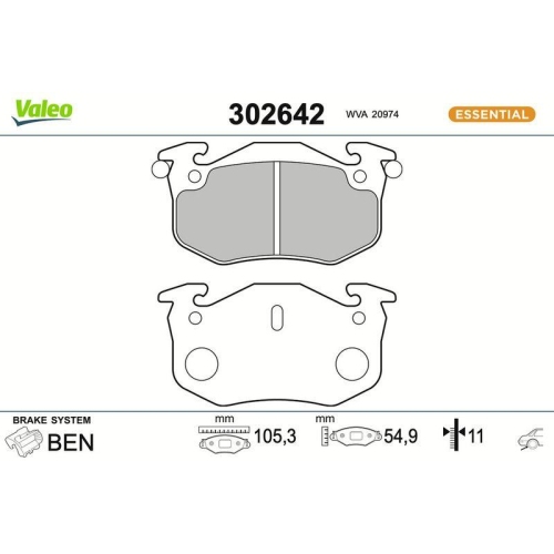 VALEO Bremsbelagsatz, Scheibenbremse ESSENTIAL 302642