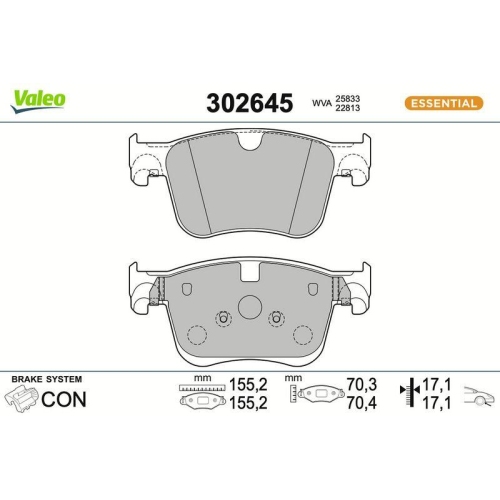 VALEO Bremsbelagsatz, Scheibenbremse ESSENTIAL 302645