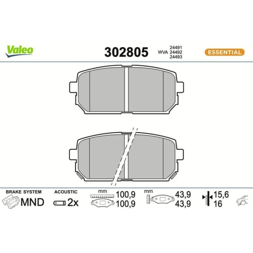 VALEO Bremsbelagsatz, Scheibenbremse ESSENTIAL 302805