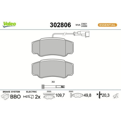 VALEO Bremsbelagsatz, Scheibenbremse ESSENTIAL 302806