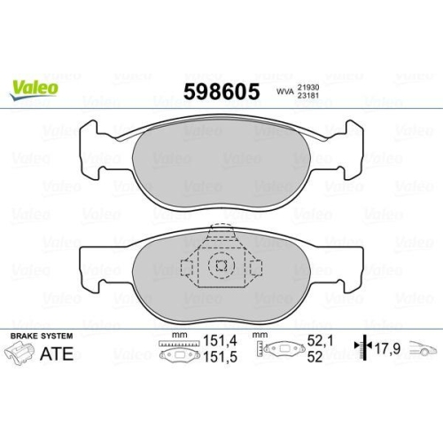 VALEO Bremsbelagsatz, Scheibenbremse 598605