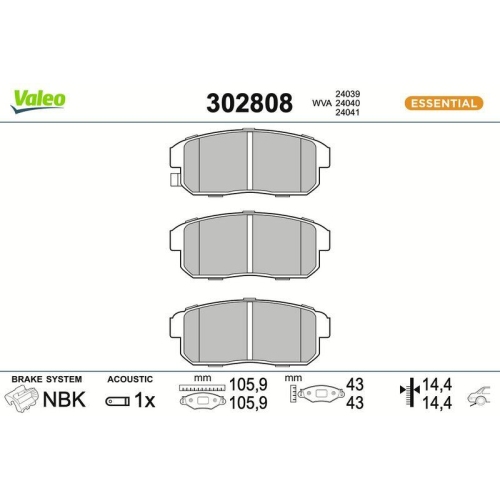 VALEO Bremsbelagsatz, Scheibenbremse ESSENTIAL 302808