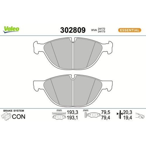VALEO Bremsbelagsatz, Scheibenbremse ESSENTIAL 302809