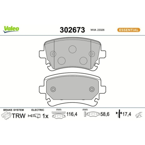 VALEO Bremsbelagsatz, Scheibenbremse ESSENTIAL 302673