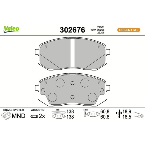 VALEO Bremsbelagsatz, Scheibenbremse ESSENTIAL 302676