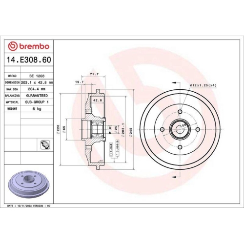 BREMBO Bremstrommel ESSENTIAL LINE - With Bearing Kit