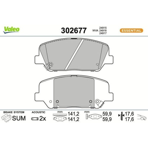 VALEO Bremsbelagsatz, Scheibenbremse ESSENTIAL 302677