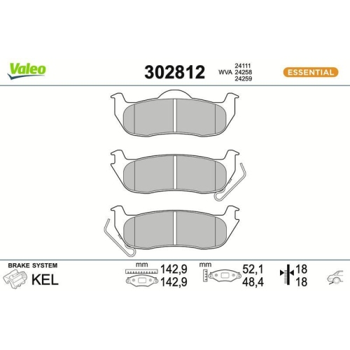 VALEO Bremsbelagsatz, Scheibenbremse ESSENTIAL 302812