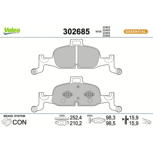 VALEO Bremsbelagsatz, Scheibenbremse ESSENTIAL 302685